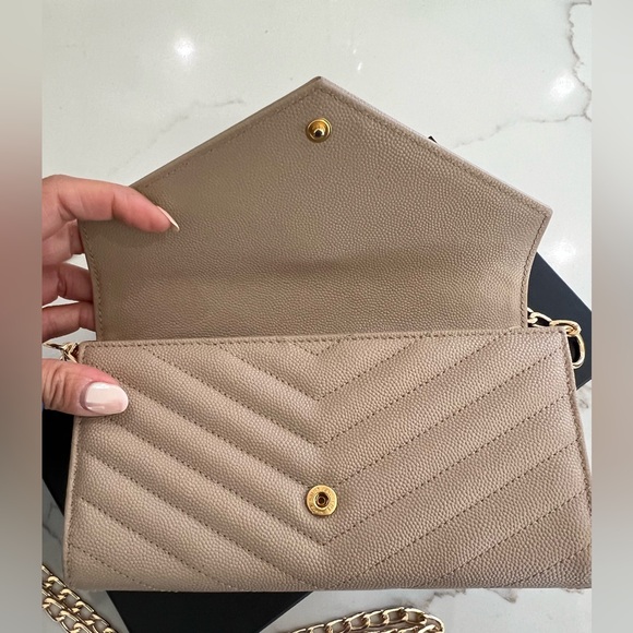 Beige Saint Laurent Cassandre Envelope Flap Wallet on Chain - Picture 5 of 15